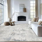 Washable Rugs 8x10 Area Rugs for Living Room - Modern Abstract Rugs for Bedroom,Dining Room,Large Soft Low Pile Carpet with Non Slip Rubber Backing,Neutral Accent Nursery Rug- Beige Blue