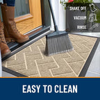 OLANLY Front Door Mat Indoor Outdoor Entrance, Waterproof All-Season, All-Weather Doormat, Sturdy Natural Rubber, Low Profile, Easy Clean Patio Porch Entryway Mat, Herringbone Brick (Beige, 59x35)