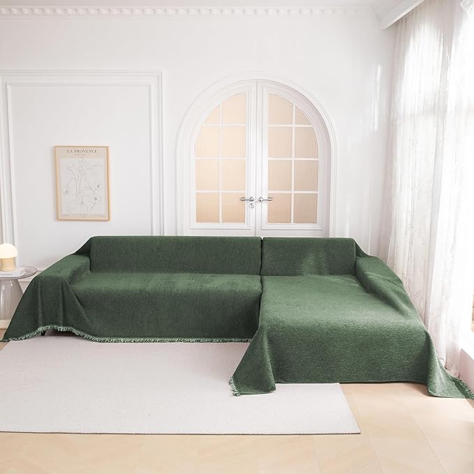 MYSKY HOME Oversized Sofa Covers Couch Covers for 3 Cushion Couch Sofa Pet Friendly, L Shaped Couch Cover Sectional Couch Cover Non Slip Furniture Protector for Kids, 91"x150", Moss Green