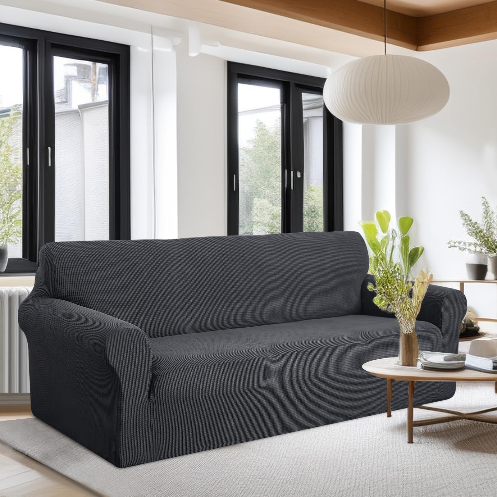 U-NICE HOME Oversized Stretch Couch Cover Slipcover, Dark Grey