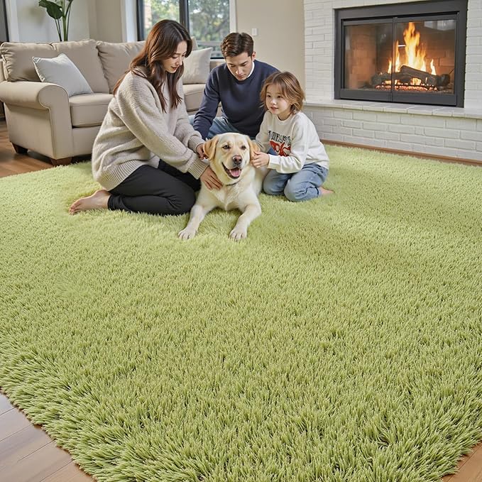 4x6 Area Rugs for Bedroom, Grass Green Soft Fluffy Shag Bedside Rugs
