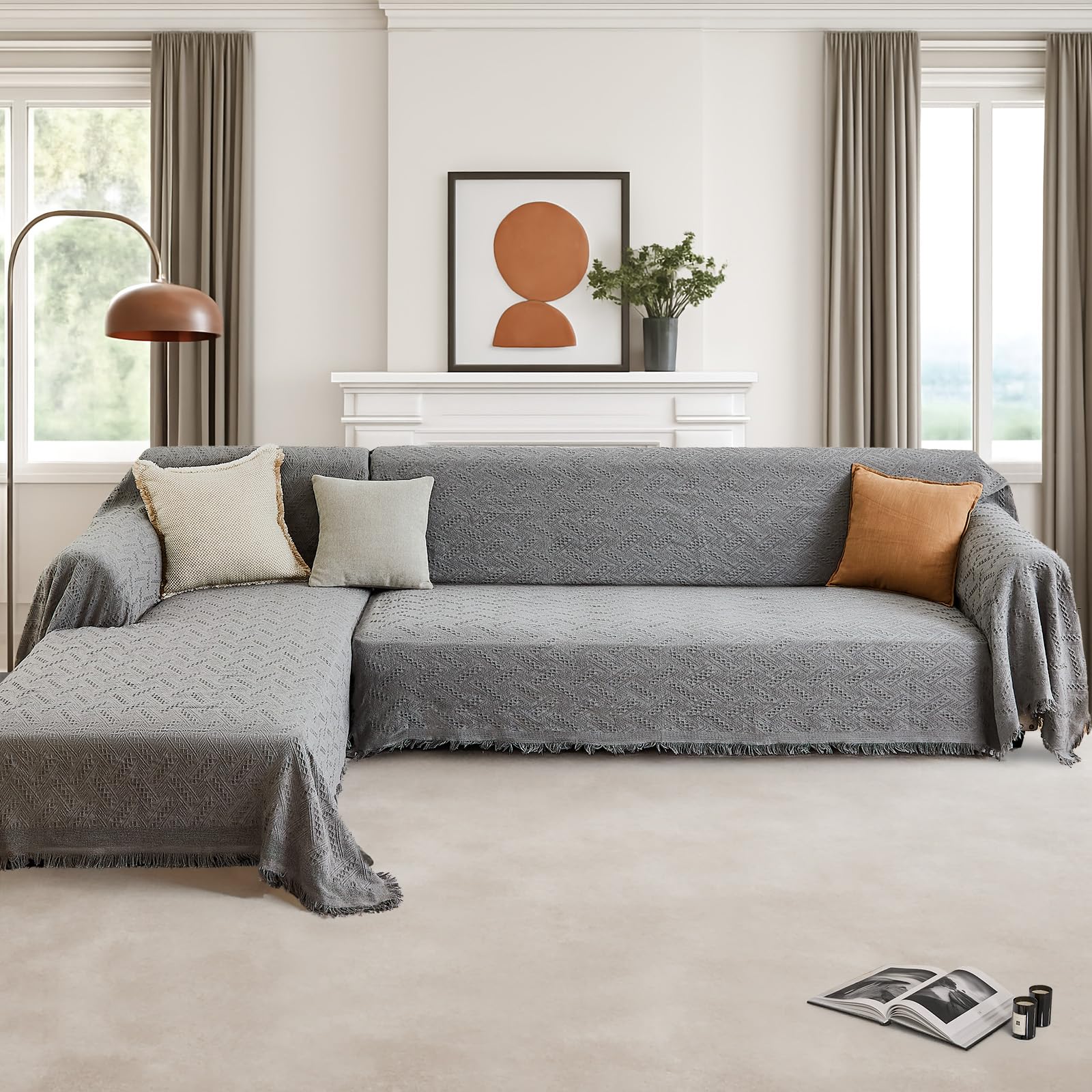 HOMERILLA 2 Piece Sectional Couch Cover for L Shape Sofa Light Grey XXXL