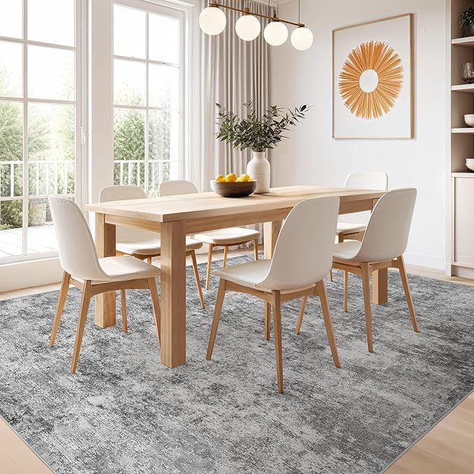 Nakagishi 9x12 Area Rugs Living Room: Washable Abstract Large Neutral Soft Rug Stain Resistant Modern Indoor Floor Non-Slip Carpet for Bedroom Nursery Kids Playroom Office Dining Room Dorm- Grey