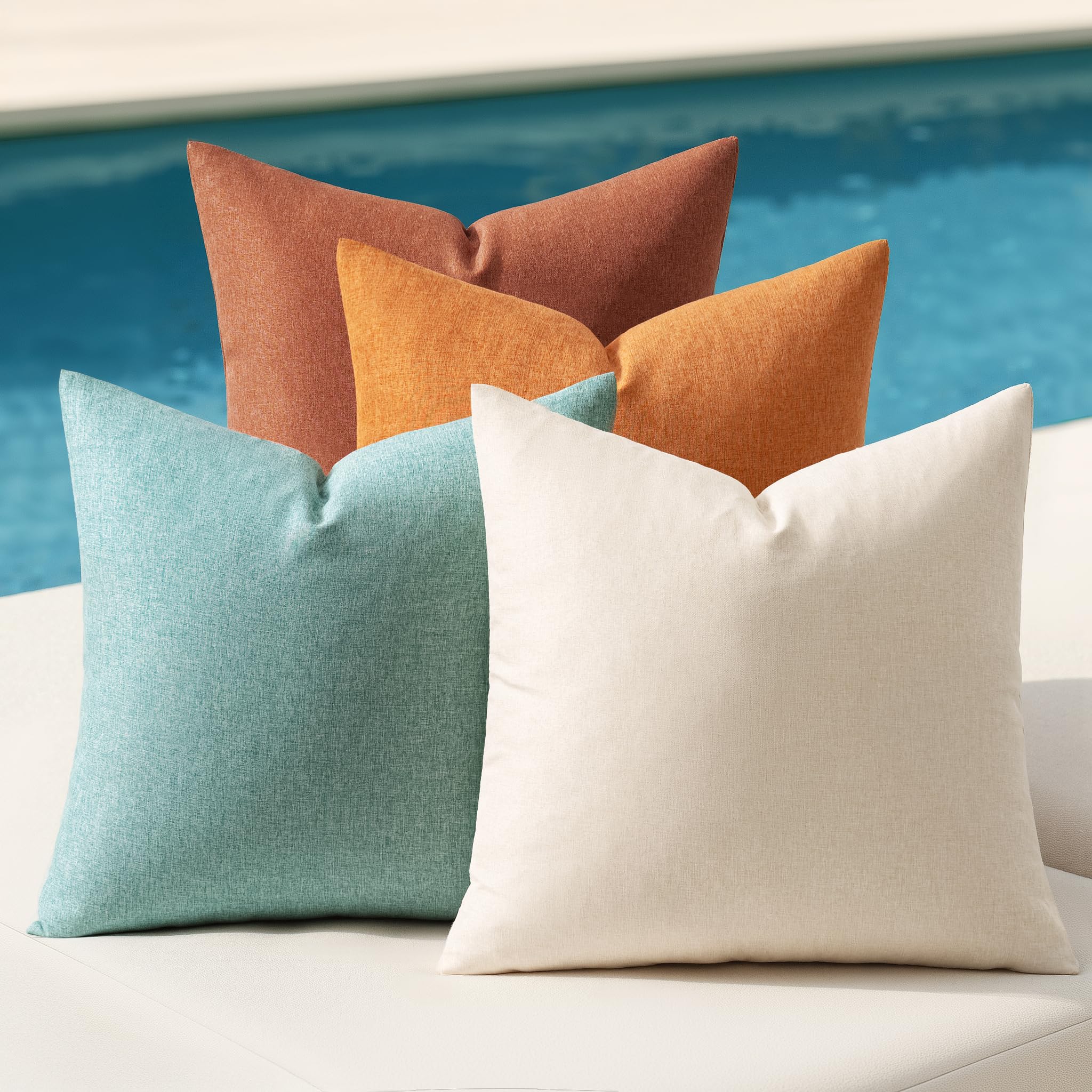 MIULEE Pack of 4 Decorative Outdoor Throw Pillow Covers Linen Waterproof Pillow Covers Summer Farmhouse Cushion Cases for Patio Garden Tent Balcony Couch Sofa 18x18 Inch Orange Rust