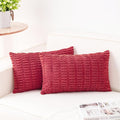 Pack of 2 Corduroy Decorative Throw Pillow Covers 12x24 Inch, Cranberry Red