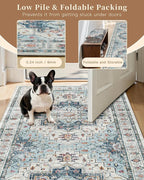 Madane Hallway Runner Rug 4x8 Wide: Washable Thin Runners for Hallways Entry, Non Slip Soft Vintage Kitchen Rugs Low Pile Carpet Runners for Living Room Bedroom Dining Room Foyer (Blue, 4x8)