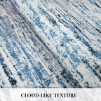 Lansny Modern Abstract Runner Rug 2.6x16, Grey Blue White Washable Long Kitchen Runner Non-Slip Soft Hallway Rug Runner Thin Print Faux Wool Carpet for Entryway Bedroom Laundry Room Indoor Home Decor