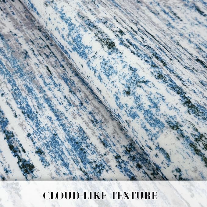 Lansny Modern Abstract Runner Rug 2x10, Grey Blue White Washable Long Kitchen Runner Non-Slip Soft Hallway Rug Runner Thin Print Faux Wool Carpet for Entryway Bedroom Laundry Room Indoor Home Decor