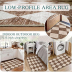 Front Door Rug - 2x3 Brown Beige Non-Slip Washable Doormat Indoor Outdoor Mat Outside Entrance Entry Rug Checkered Diamond Small Area Rugs for Entryway Bedroom Kitchen Front Porch Decor