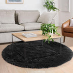 Black Small Round Rug 3Ft for Bedroom, Fluffy Circle Area Rugs for Living Room Decor Aesthetic, Shaggy Furry Circular Floor Carpet for Office Playroom Nursery Classroom, Modern Baby Kid Teen Boy Rug