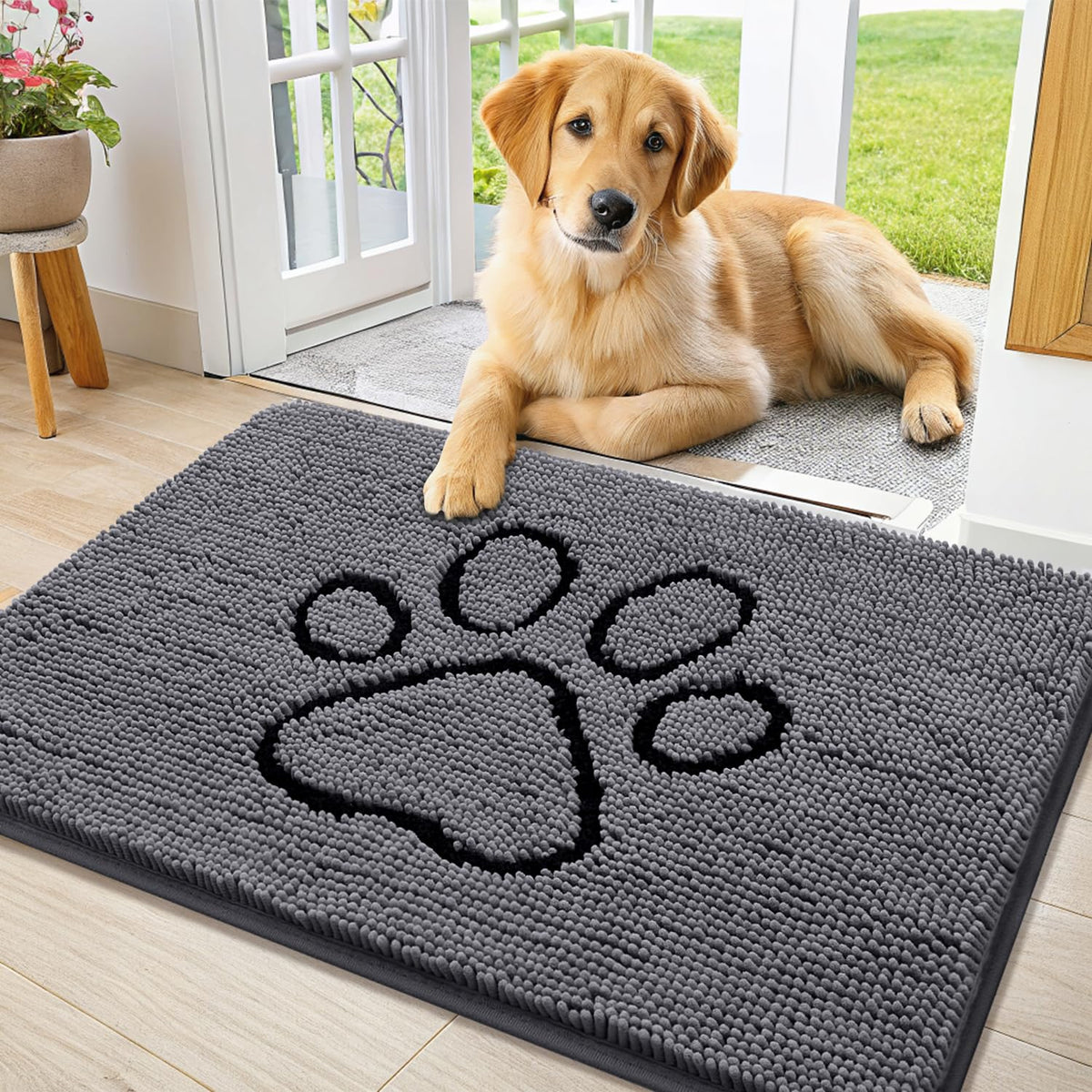 Smiry Dog Door Mat for Muddy Paws, Absorbent Non Slip Dirt Trapper, 36x24