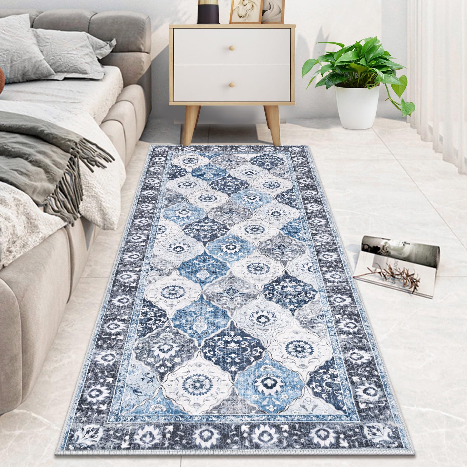 HEBE Hallway Runner Rug 2'x5', Washable Non Slip Kitchen Rug Runner