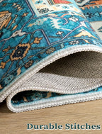 SERISSA Boho Washable Runner Rug, 2'6"x10' Rug Runner Non-Slip Vintage Blue Hallway Kitchen Runner Rug Ultra Soft Print Distressed Tribal Floor Carpet Runner for Bedroom Bathroom Laundry Room