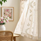 jinchan Belrose Linen Floral Kitchen Curtains 24 inch Length Embroidered Farmhouse Cafe Curtains for Living Room Bathroom Small Windows Curtain Set Sheer Light Filtering 2 Panels Beige