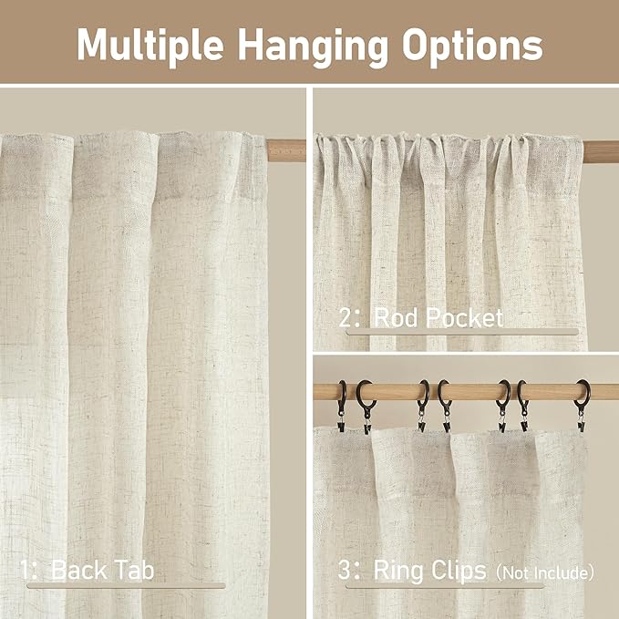 LAMIT Short Window Linen Curtains for Bedroom 2 Panels, 34 x 54 Inch