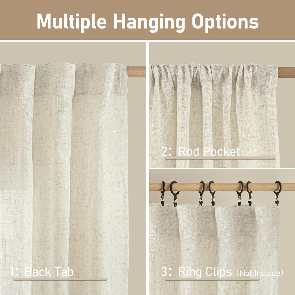 LAMIT Natural Linen Boho Curtains 80 inch Length for Bedroom 2 Panels