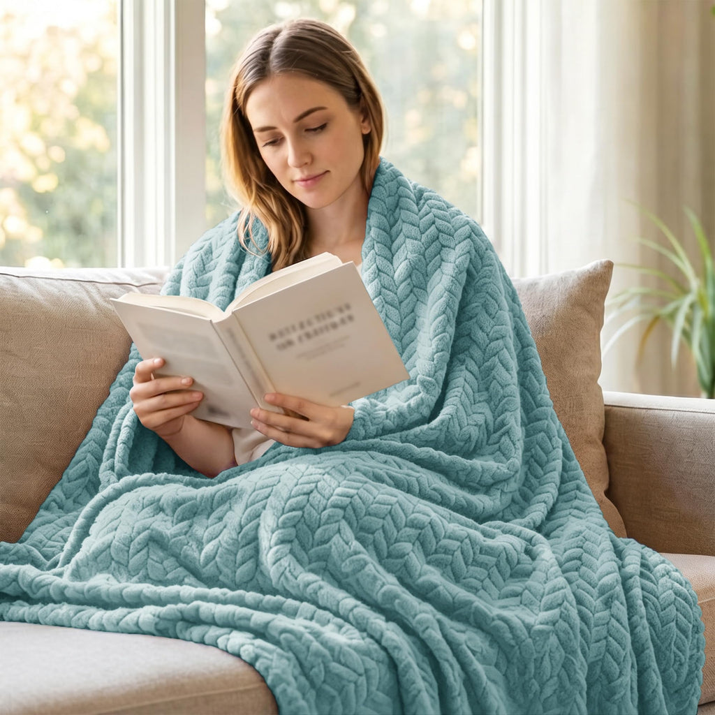 Exclusivo Mezcla Fleece Throw Blanket for Couch Sofa, 50”x70”, Celadon