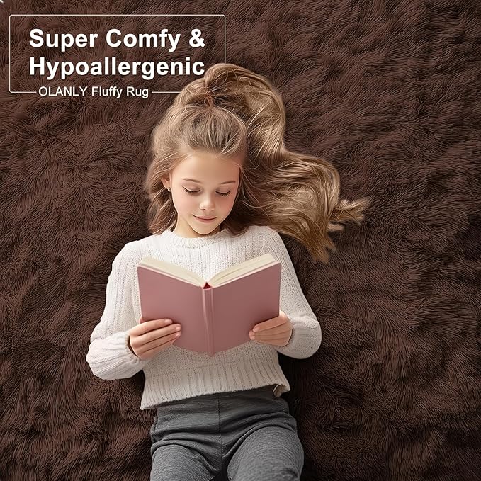 OLANLY 3x4 Machine Washable Accent Rug, Soft Fluffy Shaggy Area Rug for Bedroom, Living Room, Indoor Floor Carpet for Kids, Nursery, Home Decor, Coffee
