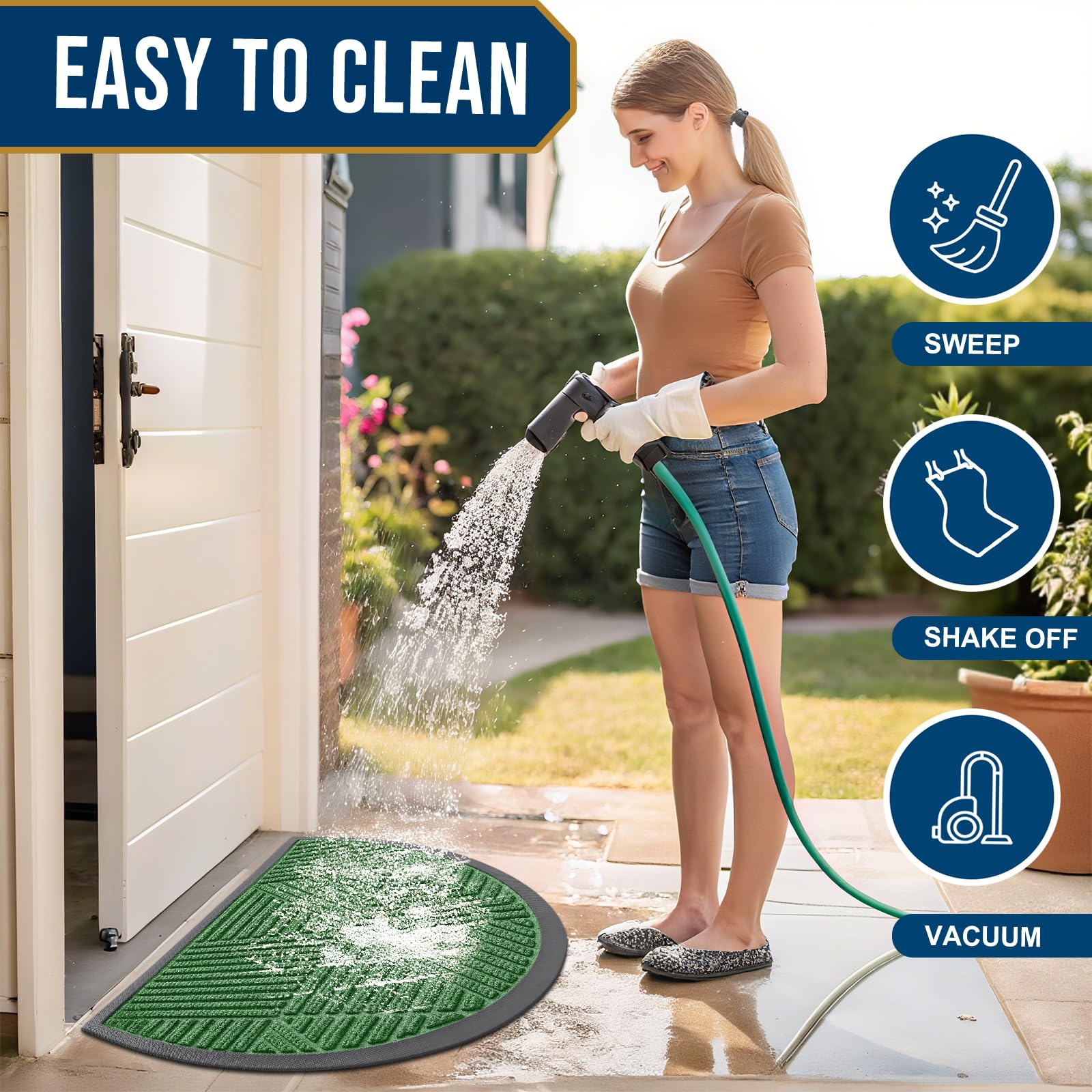 Smiry Half Circle Front Door Mat Outside Entrance, Rubber Doormat, 35x23