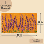 Juvale Lavender Floral Door Mat - 17 x 30 in, Purple Coir - Welcome Mat for Front Door & Entryway - Coir Doormat for Patio & Porch