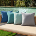 MIULEE Pack of 4 Decorative Outdoor Throw Pillow Covers Linen Waterproof Pillow Covers Summer Farmhouse Cushion Cases for Patio Garden Tent Balcony Couch Sofa 16x16 Inch Blue