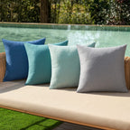 MIULEE Pack of 4 Decorative Outdoor Throw Pillow Covers Linen Waterproof Pillow Covers Summer Farmhouse Cushion Cases for Patio Garden Tent Balcony Couch Sofa 16x16 Inch Blue