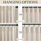 Pinch Pleated Look Light Filtering Curtains 84 Inch Length, 2 Panels Linen Textured Boho Neutral Drapes for Living Room Bedroom Farmhouse Vintage Rustic Window Curtains with Hooks