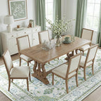 Area Rugs 8'x10' Washable Non-Slip, Floral Vintage Distress Print Pattern Medallion Carpet for Living Room Bedroom Dining Room, Green White Blue