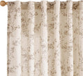 Lazzzy Taupe Vintage Floral Linen Curtains Farmhouse 50W X 84L 2 Panels