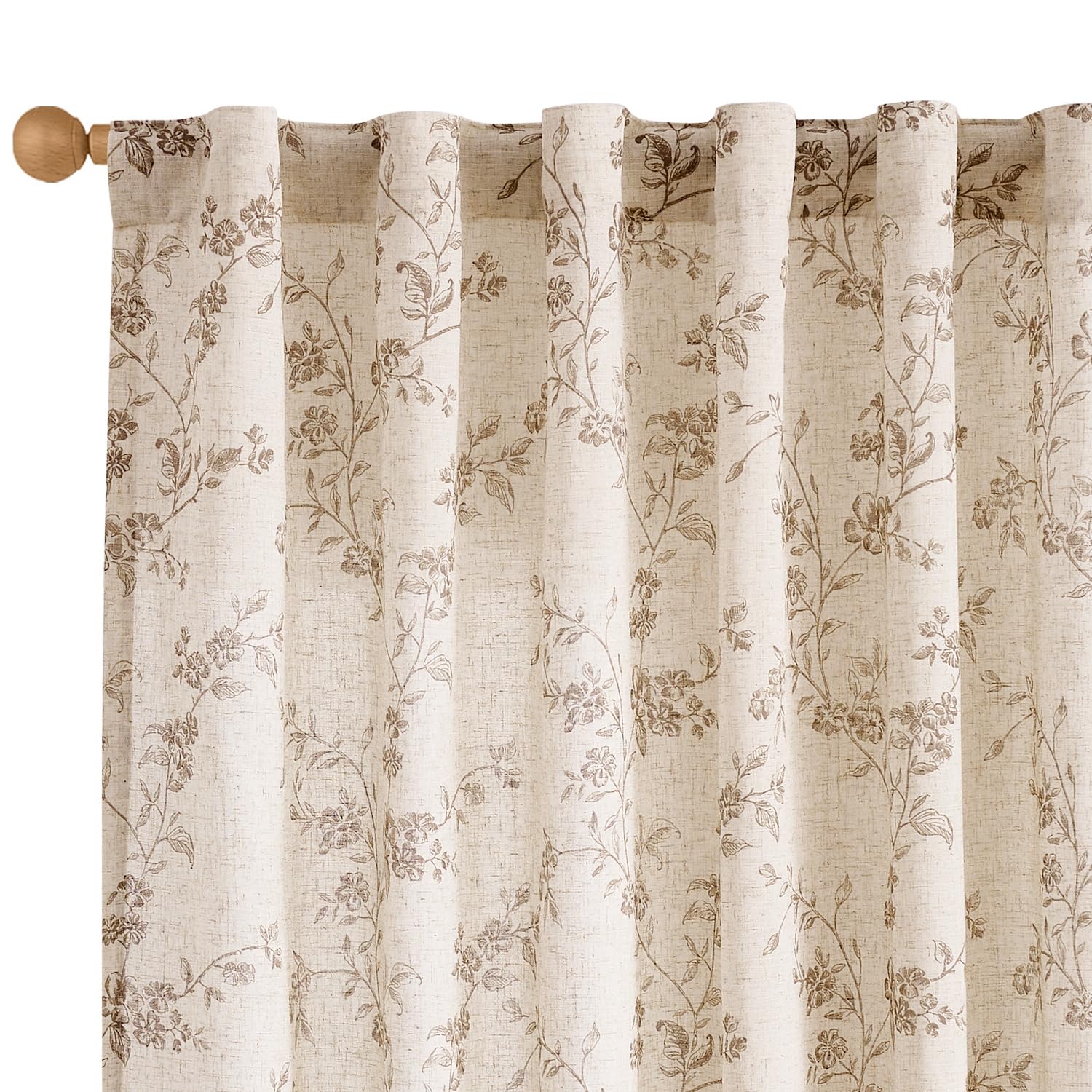 "Lazzzy Farmhouse Polyester blended Curtains Taupe Floral Curtains 96 Inch Length Back Tab Drapes for Living Room Bedroom Light Filtering Country Vintage Rod Pocket Curtain, 2 Panels, Taupe on Beige