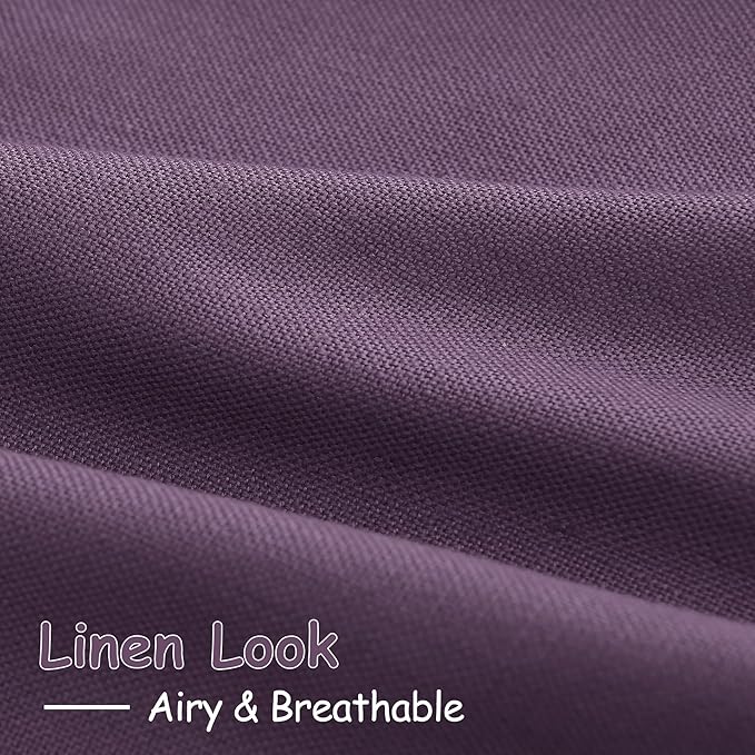 Nanspring Plum Linen Curtains 90 Inch Long 2 Panels Set for Bedroom Living Room Plum Linen Textured Window Drapes Semi Sheer Light Filtering Rod Pocket Back Tab Farmhouse Curtain 52x90