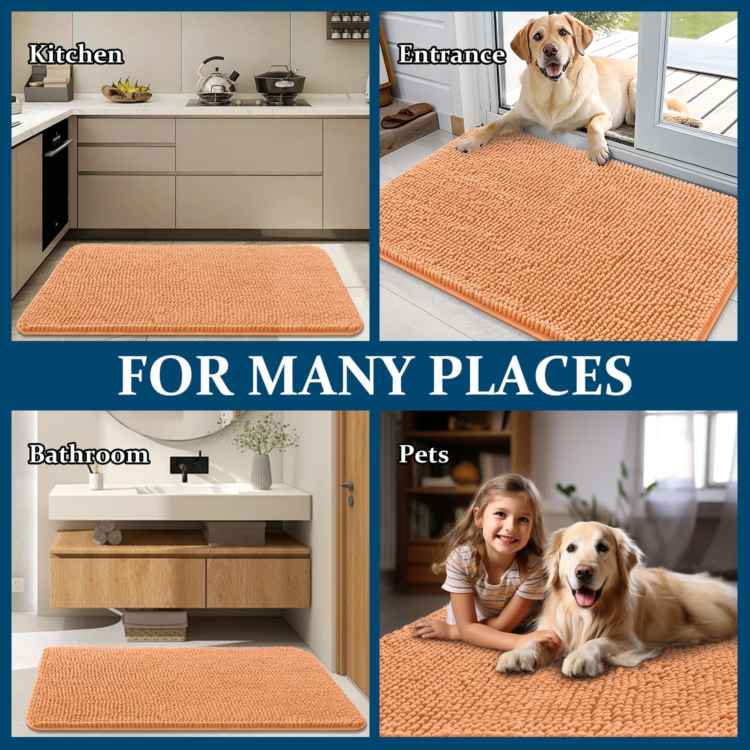 OLANLY Dog Door Mat for Muddy Paws 44x32, Super Absorbent Chenille Mud Mat