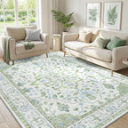 RELEANY Washable Area Rug, 5'x7', Green/White/Blue