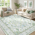 RELEANY Washable Area Rug, 5'x7', Green/White/Blue