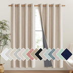 NICETOWN Cream Bedroom Full Blackout Linen Curtain Panels Set of 2, 52" by 72", Thick Insulated Classic Grommet Blackout Draperies with White Thermal Insulated Liner for Windows