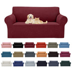 Cupuamon 2026 New Stretch Loveseat Sofa Slipcovers Couch Cover for 2 Cushion Furniture Protector Sofa Covers with Elastic Bottom Jacquard Fabric Small Checks for Pets, Kids - Dark Red