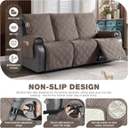 TAOCOCO 100% Waterproof Recliner Sofa Cover, Non Slip Split Couch Covers for Reclining Couches with Elastic Straps, Washable Reclining Sofa Cover Furniture Protector for Kids Pets(3 Seater, Taupe)