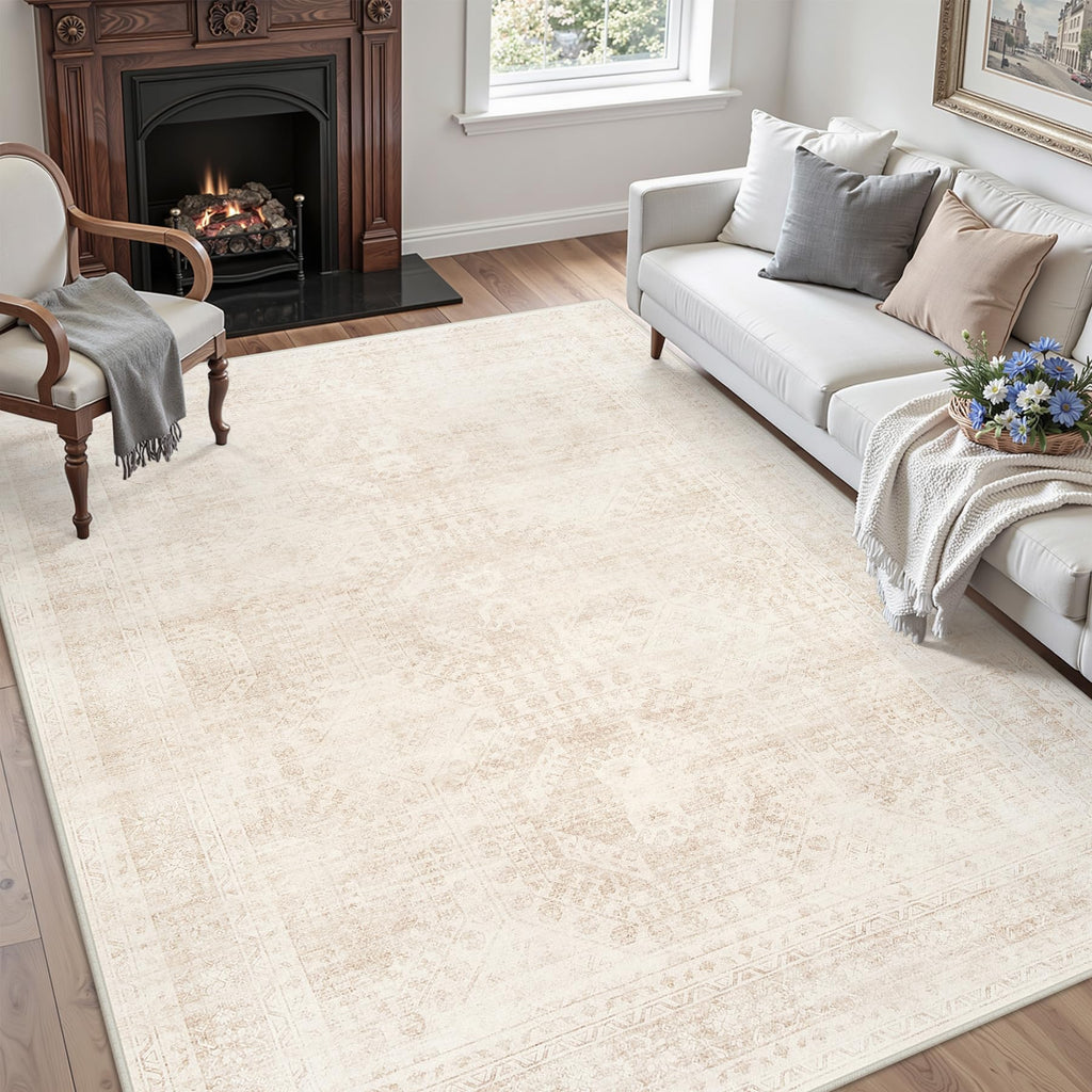 Luxturiy 5x7 Area Rugs Living Room: Bedroom Neutral Washable Carpet Beige