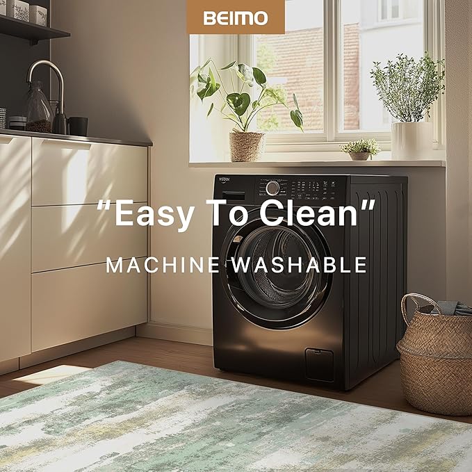 BEIMO 10x12 Green Abstract Area Rug, Washable Non-Slip for Bedroom