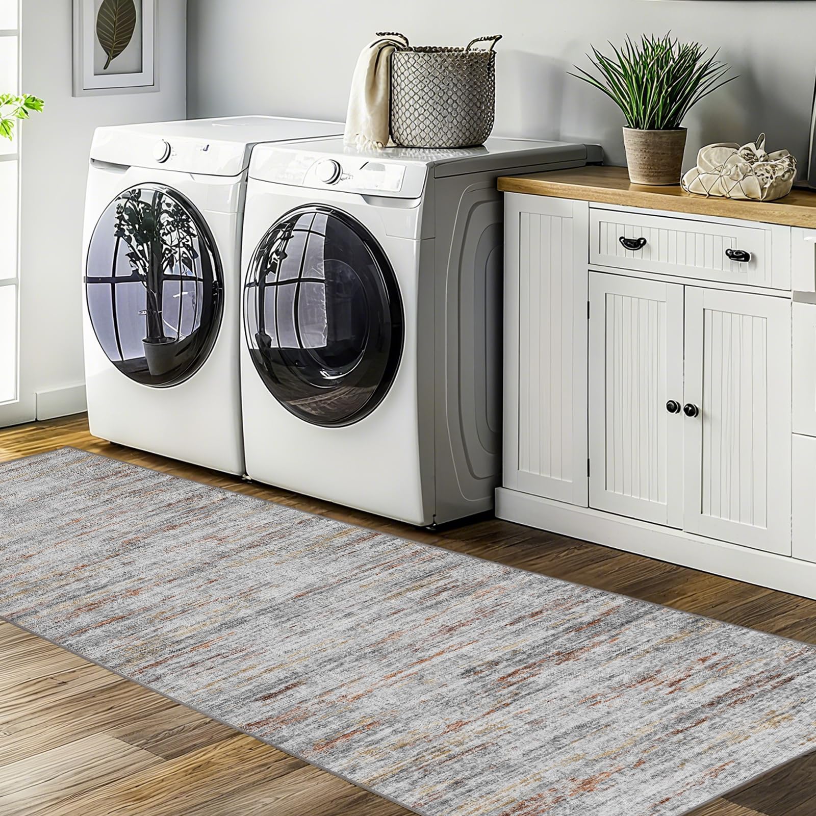 2x5 Washable Runner Rugs，Modern Abstract Rug Runner,Ultra-Thin Kitchen Runner Rug Non-Slip Backing Entryway Runners,Bathroom Carpet for Hallways,Bedroom，Laundry Room