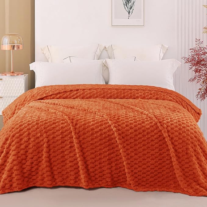 Exclusivo Mezcla 3D Fleece King Size Blanket for Bed, Burnt Orange
