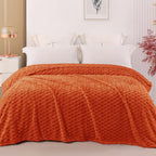 Exclusivo Mezcla 3D Fleece King Size Blanket for Bed, Burnt Orange