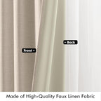 MIULEE 100% Blackout Linen Curtains for Bedroom, Natural Solid Luxury Decor Thermal Insulation Room Darkening Drapes for Living Room Nursery Back Tab Rod Pocket 42 x 90 Inches, 2 Panels