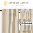 Jolilight Faux Linen Beige Curtains 102 inches Long for Living Room Rustic Farmhouse Linen Drapes Semi Sheer Burlap Textured Canvas Cloth Curtain Panels Set of 2 Kahki Tan Colored