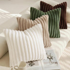decorUhome Fall Faux Fur Throw Pillow Covers 22x22 Set of 2 Cream White