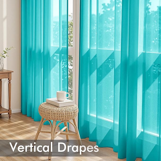 MIULEE Turquoise Sheer Curtains 84 Inches Long, 4 Panels Set, Light Filtering Rod Pocket Voile Drapes for Living Room and Bedroom, Airy Soft Fabric Window Treatments, 42 x 84 Inches
