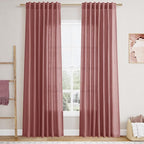 Canyon Rose Linen Curtains 84 Inch Length 2 Panels Set for Living Room Rod Pocket Back Tab Light Filtering Window Drapes for Bedroom Dining Room Protect Privacy Country Farmhouse Decor 52x84