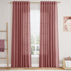 Canyon Rose Linen Curtains 84 Inch Length 2 Panels Set for Living Room Rod Pocket Back Tab Light Filtering Window Drapes for Bedroom Dining Room Protect Privacy Country Farmhouse Decor 52x84