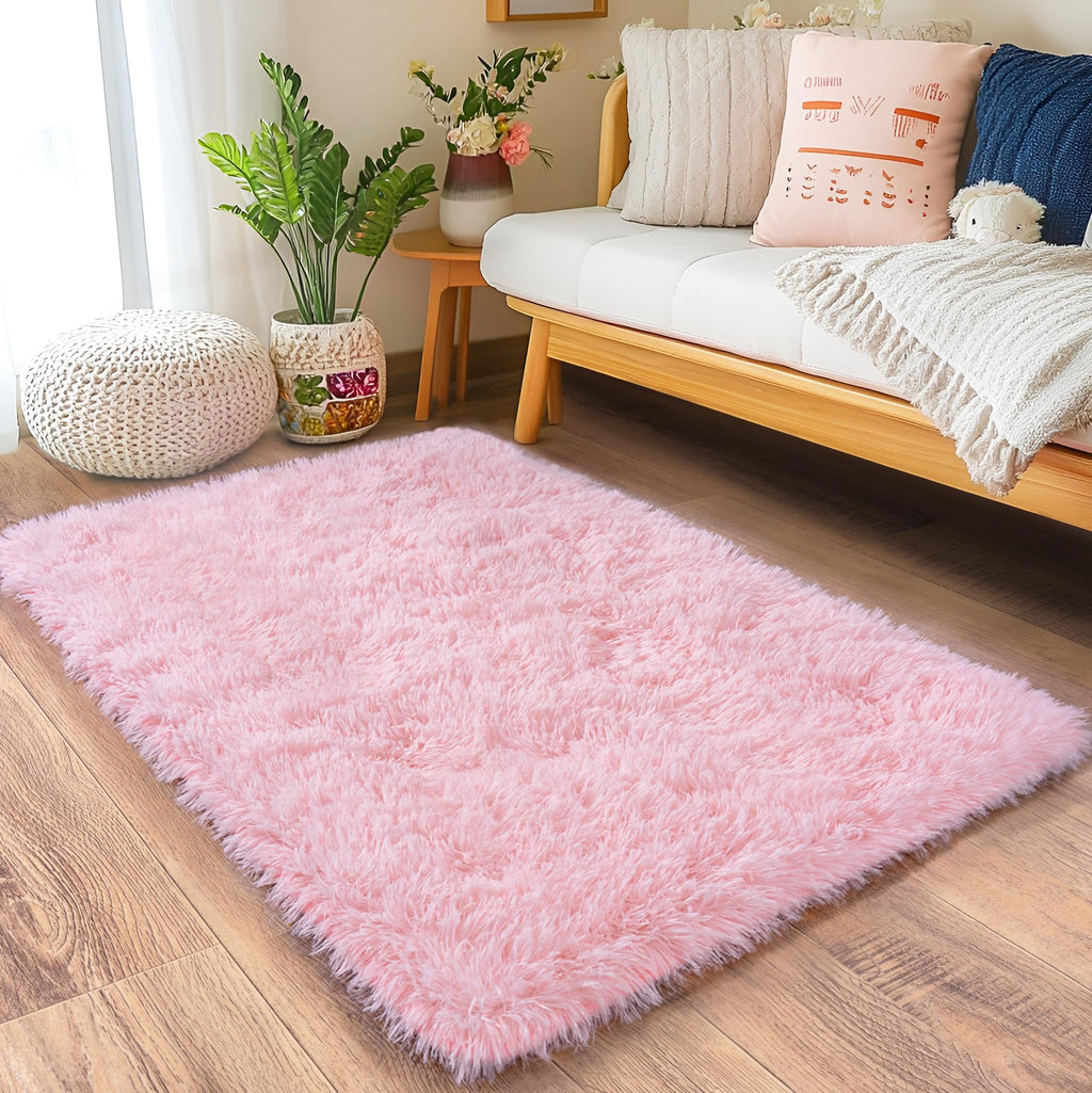 Quntue Small Area Rug, 2x3 Pink Rug for Bedroom Shaggy Throw Rugs for Girls Room, Soft Carpet for Kids Room, Plush Non-Slip Fluffy Bedside Rug for Living Room Nursery Dorm Home Decor