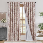 jinchan Blackout Floral Curtains for Living Room Bedroom Linen Blend Curtain Farmhouse Brick Red Printed with Lined Back Tab Rod Pocket Drapes Window Treatments 2 Panels 96 Inch